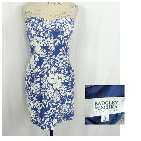 Badgley Mischka Dress 4 Small Blue Strapless Mini - Picture 1 of 11